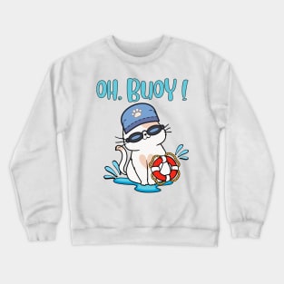 Funny Persian Cat Goes Swimming with a Buoy - Pun Intended Crewneck Sweatshirt
